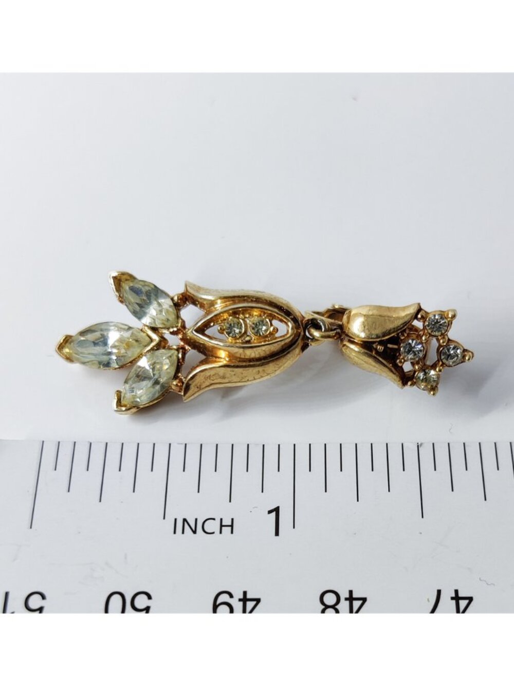 Vintage 1950 PAT PEND Philippe Crown Trifari Gold Plated Marquise Tulip Earrings - Picture 4 of 4